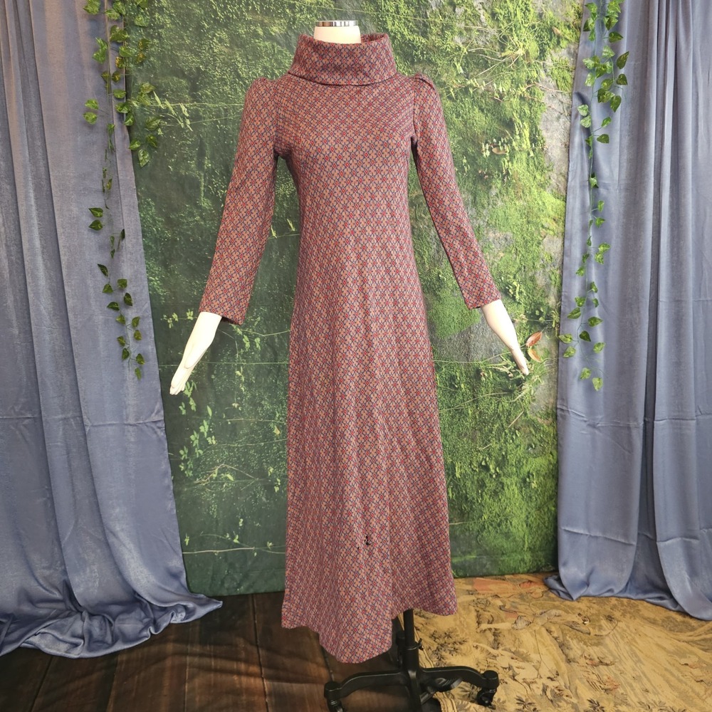 Vintage 1960's Dress Medieval Revival Maxi Floor Length Blue Red Coral As Is - Picture 5 of 15